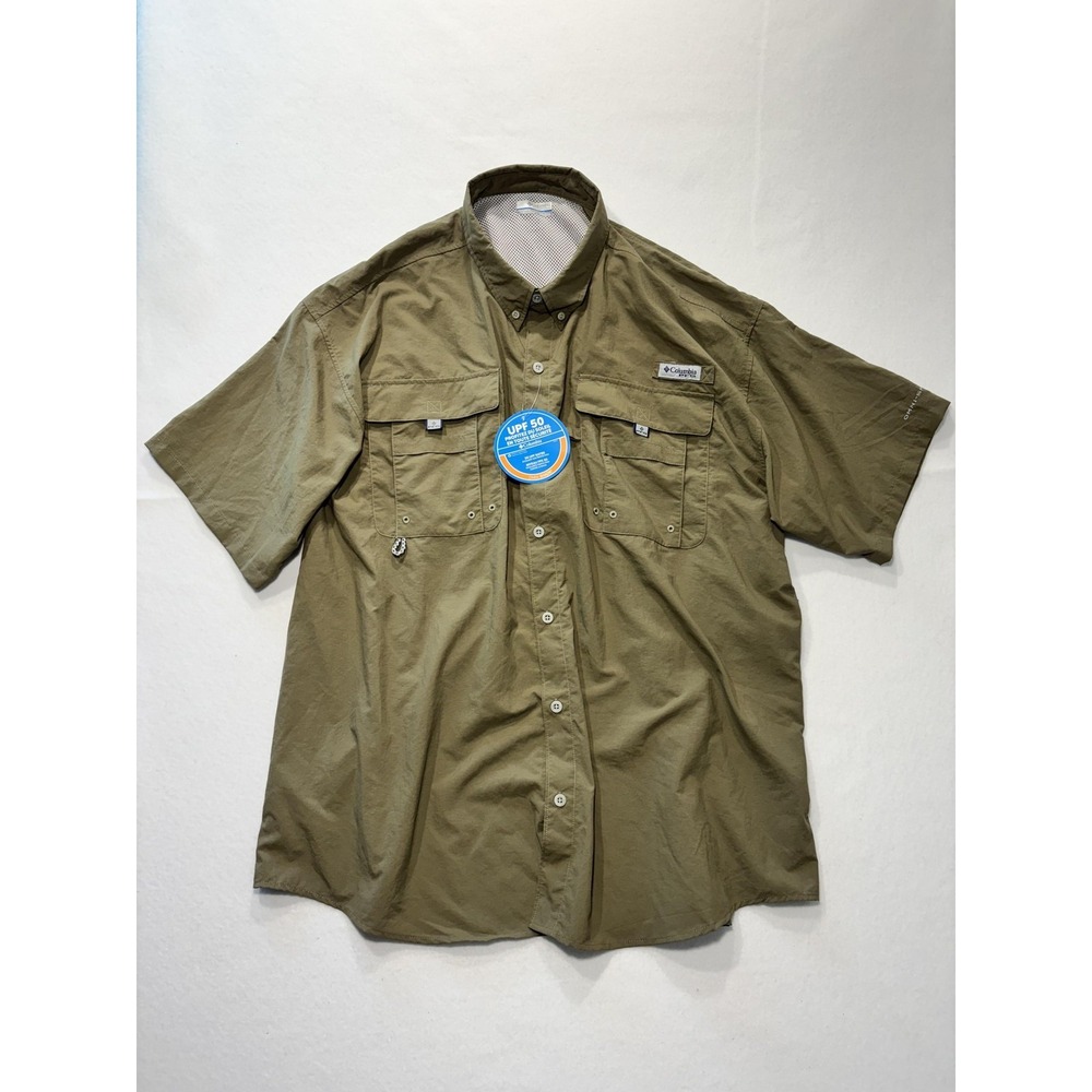 Columbia PFG Omni-Shade Shirt Mens 2XL Green Short Sleeve Fishing Button Up